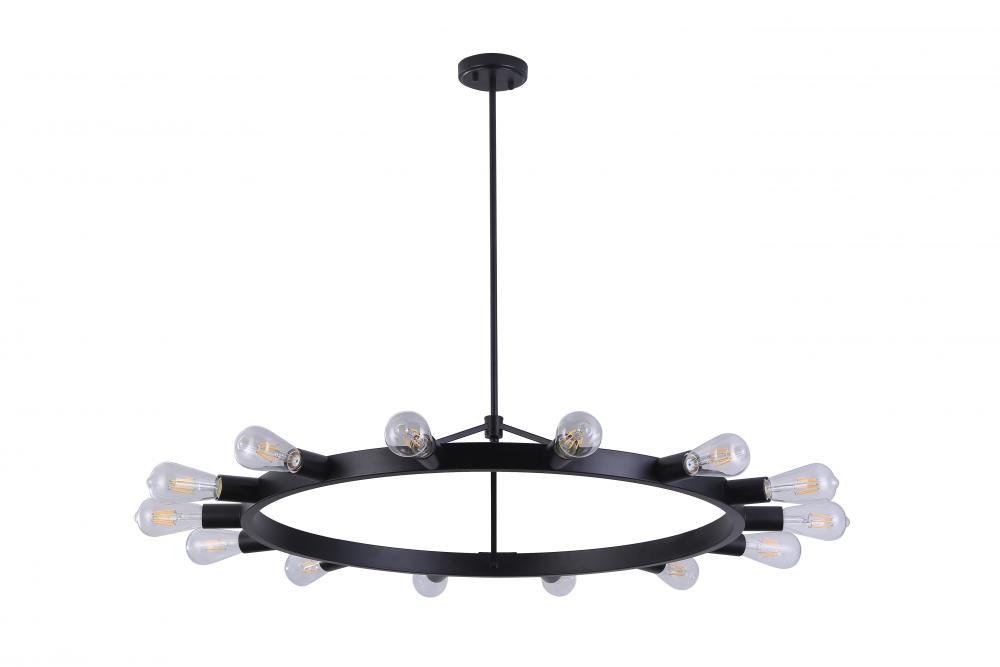 36" 14x25 W E26 Round Pendant in Black finish with replaceable multiple socket rings